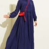 Button-Up Shirt Collar Dress Navy Blue