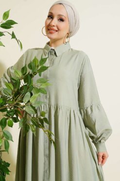 Vista alternativa di Button-Up Shirt Collar Dress Mint