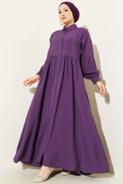 Button-Up Shirt Collar Dress Purple