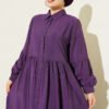 Button-Up Shirt Collar Dress Purple - immagine 2