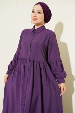 Vista alternativa di Button-Up Shirt Collar Dress Purple
