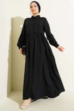 Button-Up Shirt Collar Dress Black