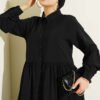 Button-Up Shirt Collar Dress Black – Bild 2