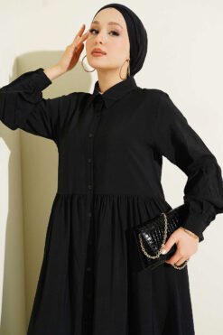 Vista alternativa di Button-Up Shirt Collar Dress Black
