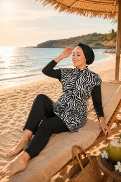 Adjustable Waist Zip-Up Modest Swimwear
