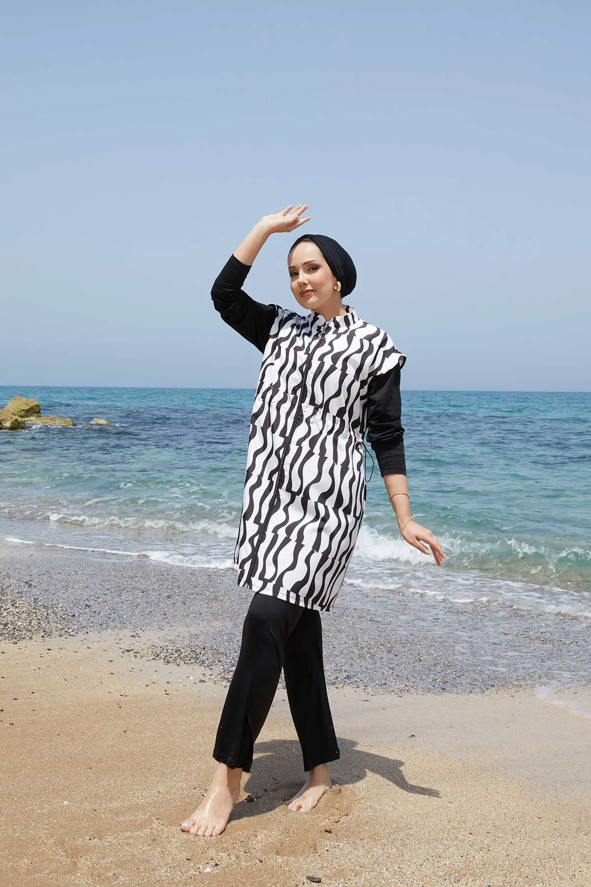 Adjustable Waist Zip-Up Modest Swimwear – Bild 4