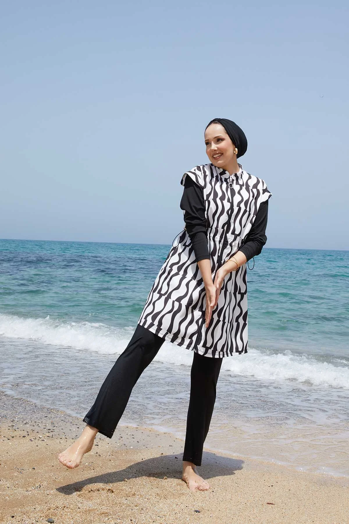 Adjustable Waist Zip-Up Modest Swimwear – Bild 5