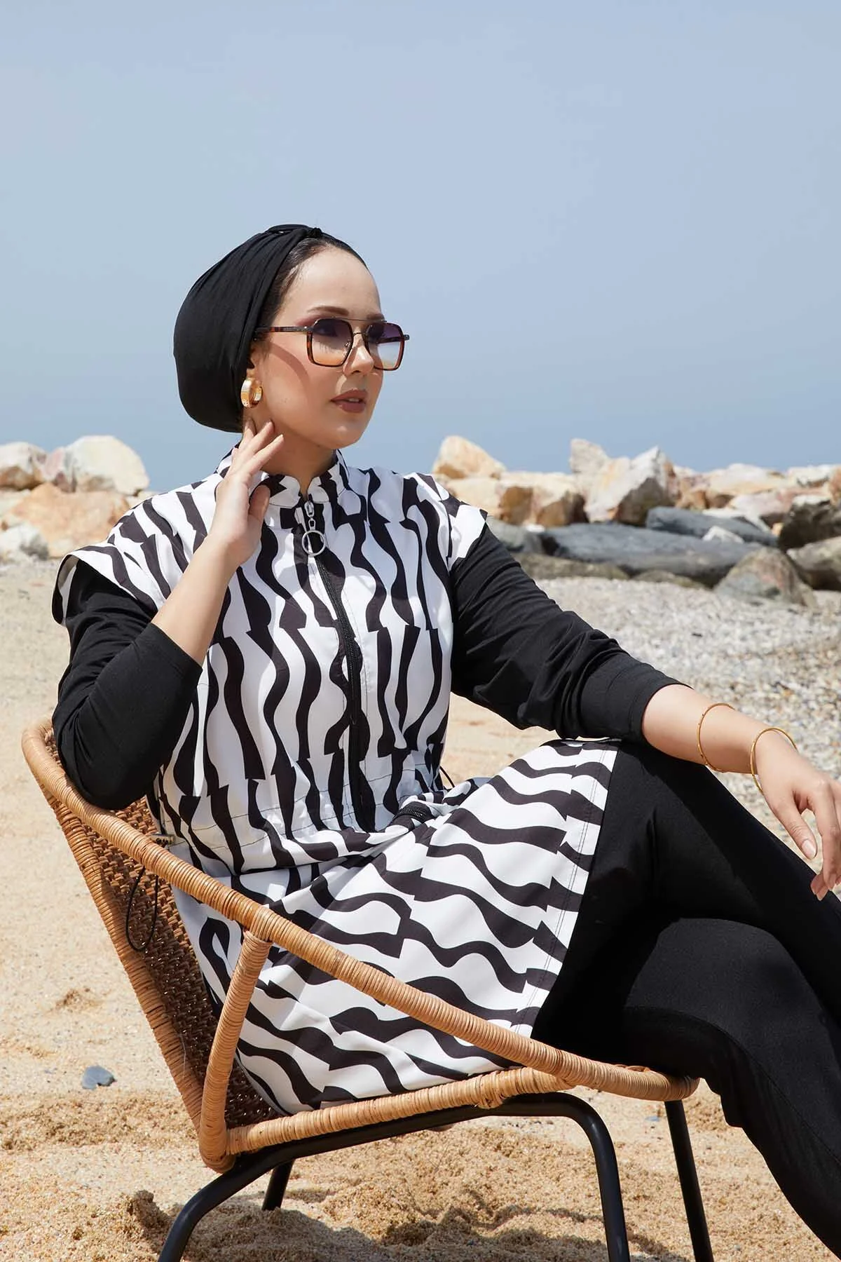 Adjustable Waist Zip-Up Modest Swimwear – Bild 6