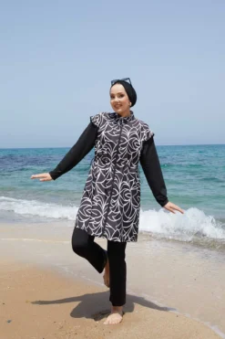 Adjustable Waist Zip-Up Modest Swimwear