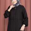 ⁦Zippered Modest Outerwear Black⁩ - الصورة ⁦2⁩
