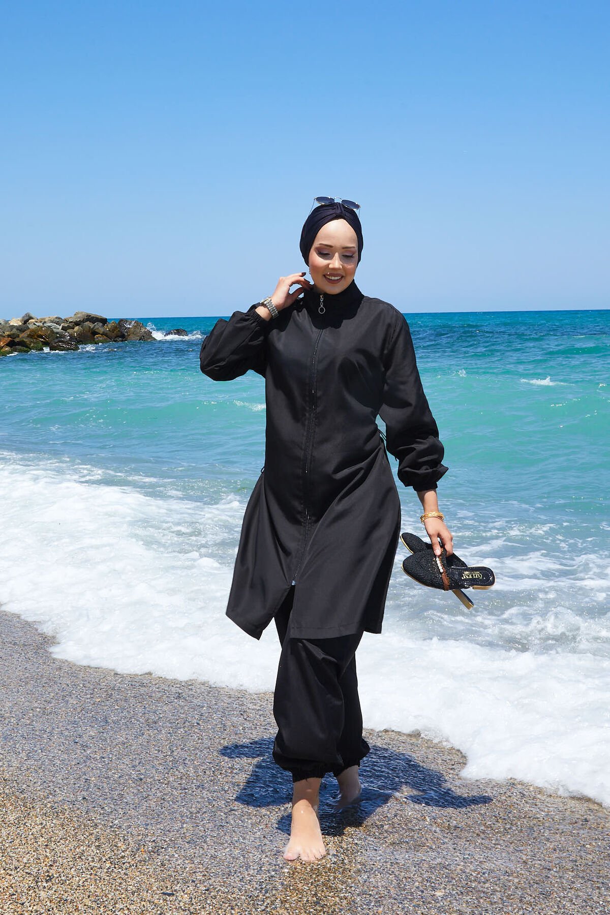 Full-Zip Modest Swimwear Black