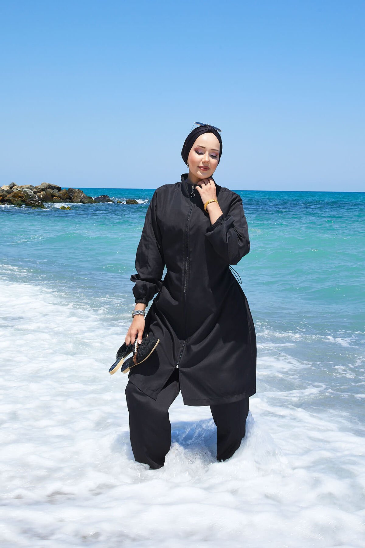 Full-Zip Modest Swimwear Black – Bild 5