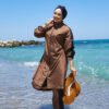 Full-Zip Modest Swimwear Tan