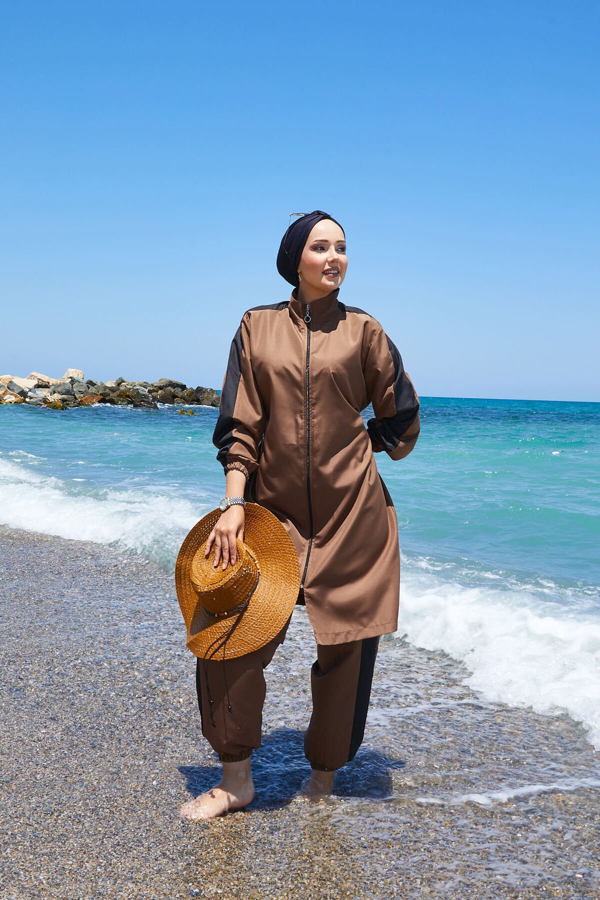 Full-Zip Modest Swimwear Tan – Bild 3