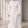 Buttoned Waist Tunic Embroidered Dress White