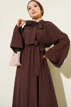 Alternative Ansicht von Tie Neck Waist Elastic Dress Brown