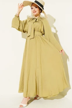 Tie Neck Waist Elastic Dress