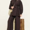 Balloon Sleeve Two-Piece Set Brown - immagine 2