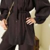 Balloon Sleeve Two-Piece Set Brown - immagine 4