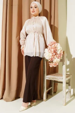 Alternative view of Button Detail Rose Embellished Evening Shirt Beige