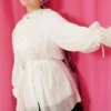 Button Detail Rose Embellished Evening Shirt Ecru