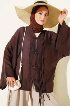Brit Button Oversized Kimono Brown