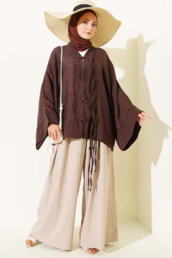 Alternatieve weergave van Brit Button Oversized Kimono Brown