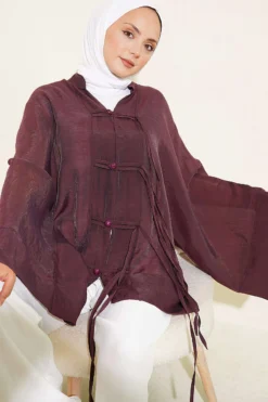 Brit Button Oversized Kimono Plum