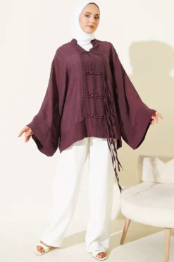 Alternatieve weergave van Brit Button Oversized Kimono Plum