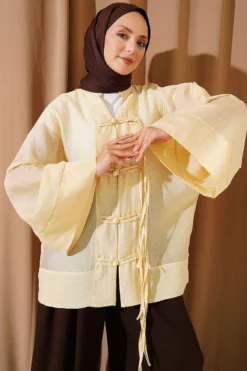 Brit Button Oversized Kimono Yellow