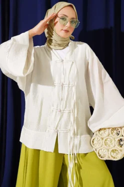Brit Button Oversized Kimono Stone