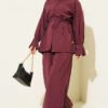 Brit Buttoned Ankle Elastic Tencel Two-Piece Set Burgundy