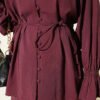 Brit Buttoned Ankle Elastic Tencel Two-Piece Set Burgundy – Bild 4