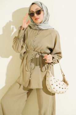 Alternatieve weergave van Brit Buttoned Ankle Elastic Tencel Two-Piece Set