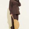 Brit Buttoned Ankle Elastic Tencel Two-Piece Set Brown