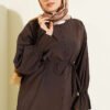 Brit Buttoned Ankle Elastic Tencel Two-Piece Set Brown - Afbeelding 2