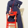 Brit Buttoned Ankle Elastic Tencel Two-Piece Set Navy Blue