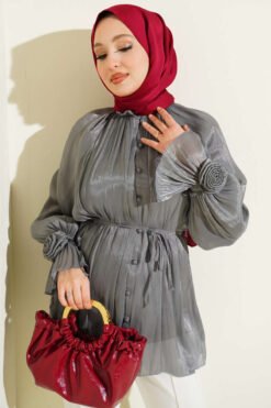 Button Detail Rose Embellished Evening Shirt