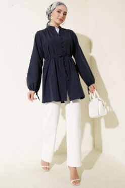 Vista alternativa de Brit Buttoned Pleated Tunic Navy Blue