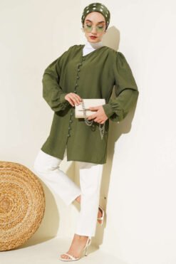 Alternative view of Brit Buttoned V-Neck Shirt Khaki