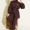 Cross Button Ruffled Sleeve Two-Piece Set Brown