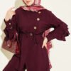 Cross Button Ruffled Sleeve Two-Piece Set Plum – Bild 2
