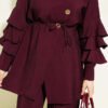 Cross Button Ruffled Sleeve Two-Piece Set Plum – Bild 4