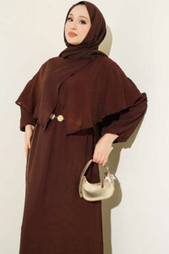 Cross Shoulder Cloak Dress Brown