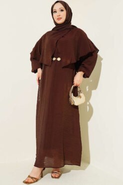 Alternative view of Cross Shoulder Cloak Dress Brown