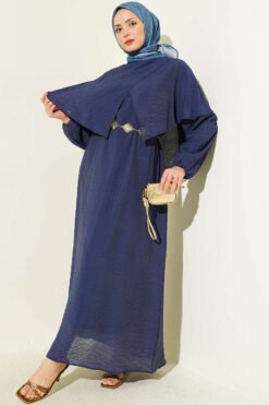 Cross Shoulder Cloak Dress Navy Blue