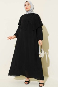 Cross Shoulder Cloak Dress Black
