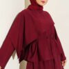 Cross Shoulder Cloak Skirt Set Burgundy – Bild 2