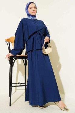 Alternative Ansicht von Cross Shoulder Cloak Skirt Set Navy Blue