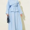 Cross Shoulder Cloak Skirt Set Blue